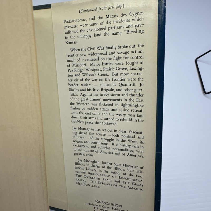 Civil War on the Western Border 1854-1865 Jay Monaghan HC 1955 Bonanza Books gallery