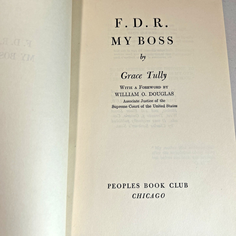 F. D. R. My Boss (1949) ~ Grace Tully ~ Hardcover ~ Dust Jacket gallery