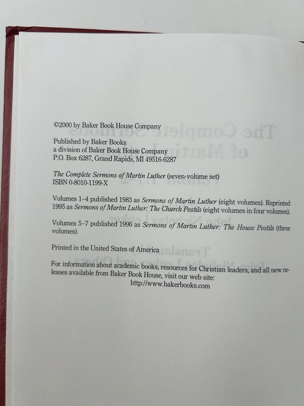 Complete Sermons of Martin Luther 7 Volumes Full Set Hardcover Red & Gold Baker gallery