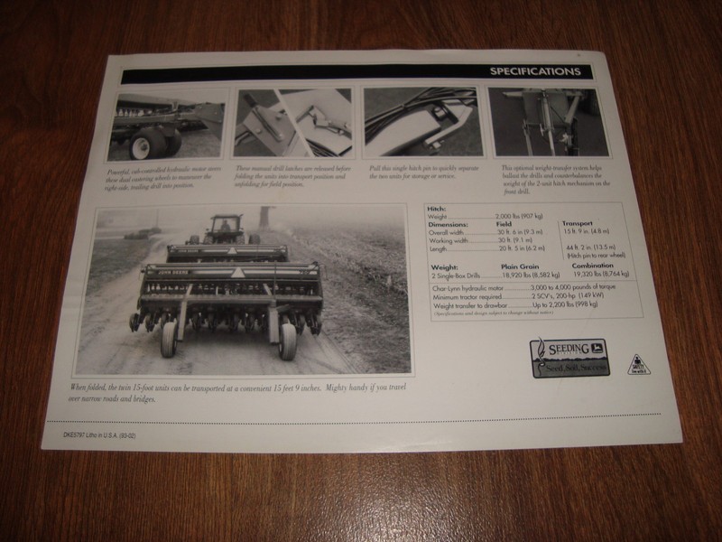 Vintage John Deere 1993 750 No-Till Drill Hydraulic Hitch Brochure Single Page gallery