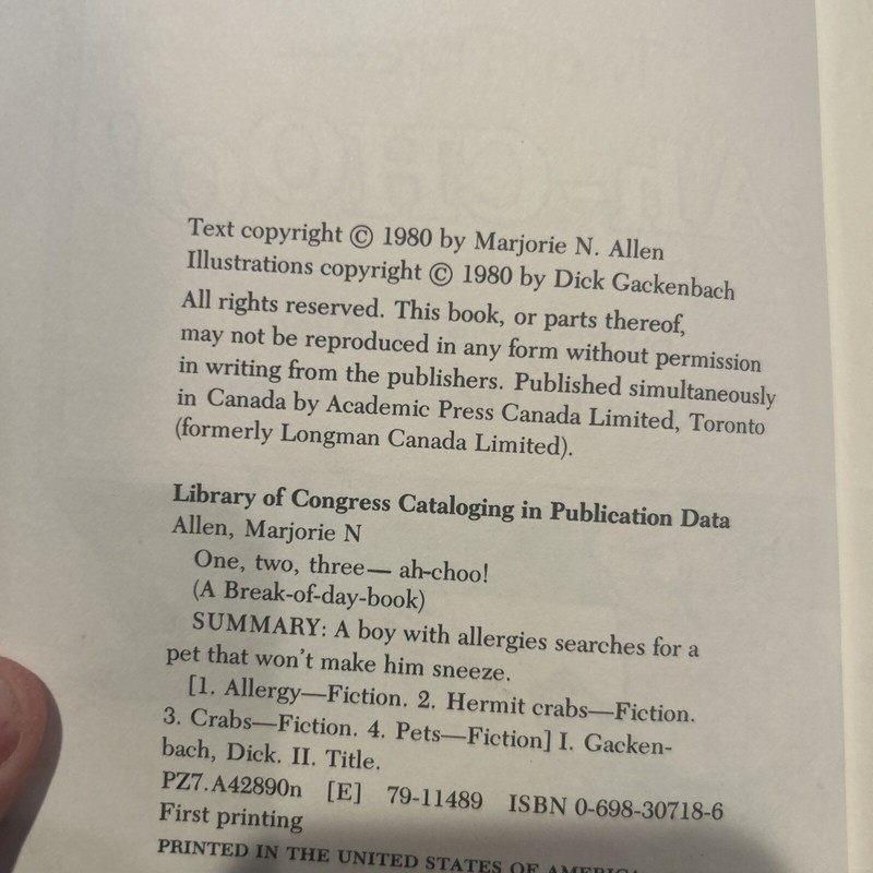 One, Two, Three - Ah-Choo! (Break-of-Day Book Library Binding First Edition 1980 gallery