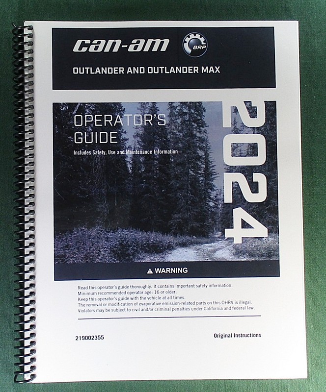 2024 Can-Am Outlander 850 DPS Owner’s Manual: 276 Pages & Clear Covers