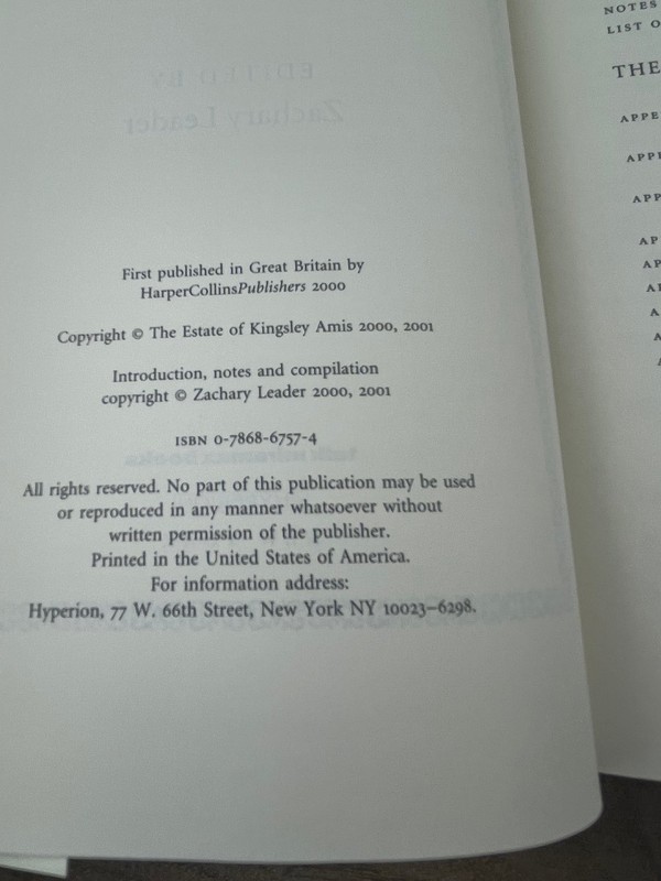 The Letters of Kingsley Amis Zachary Leader 2001 First US Ed Biography Hyperion gallery