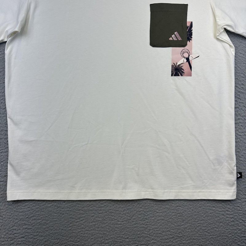 Adidas Shirt Men XL Off White MT Lens Pocket Graphic Loose Fit Cotton Basketball gallery