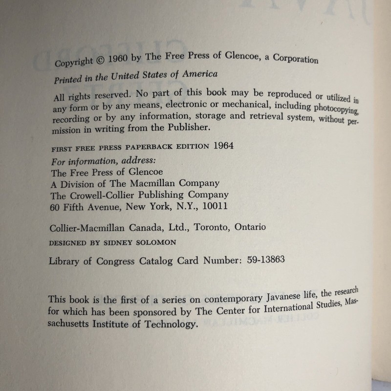 The Religion of Java by Clifford Geertz 1st Free Press Paperback Edition 1964 gallery