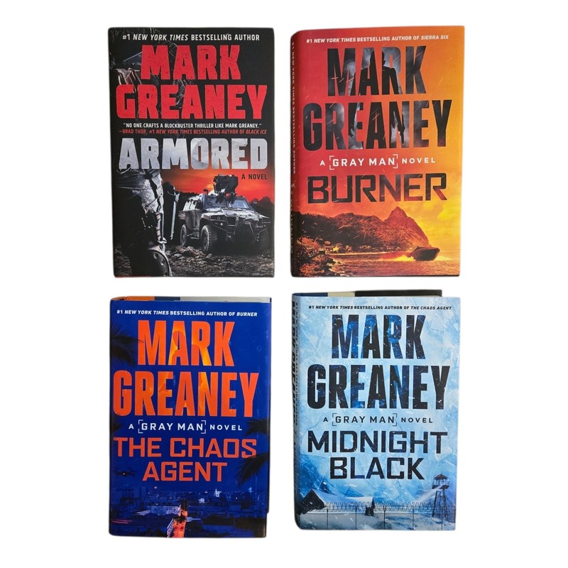 Lot 4 Mark Greaney Novels Gray Man HC Armored, Midnight Black, Burner, Chaos