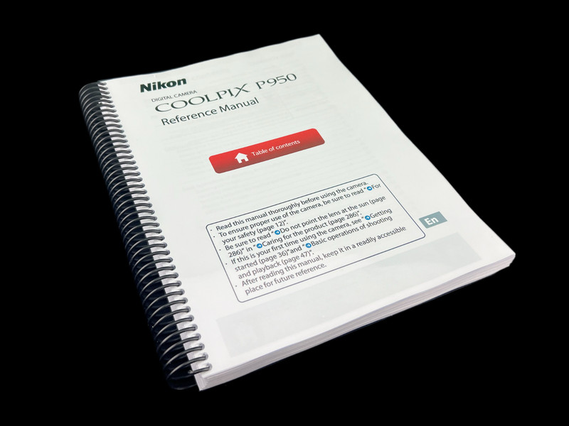 Nikon Coolpix P950 Manual: 308 Pages – Color, Protective Covers, Coil Bound