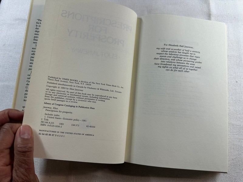 Prescriptions for Prosperity Eliot Janeway 1983 First Printing Economics Times gallery