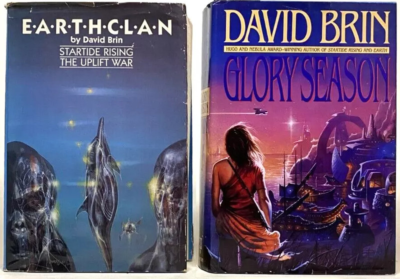 DAVID BRIN Lot Hardcover Glory Season Earthclan Startide Rising Uplift War HCDJ