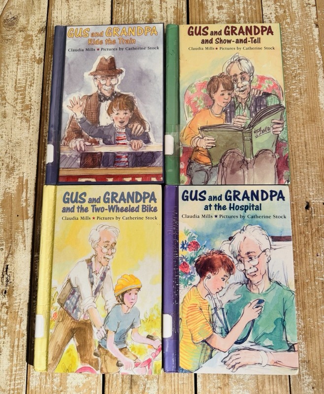 4 Gus and Grandpa Book Lot- Mills, Claudia- Train, Show Tell, Hospital, Bike