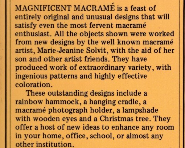 MAGNIFICENT MACRAME Marie-Jeanine-Solvit 2 1/2 lb 50 PROJECTS + Skills H'cov/jkt gallery
