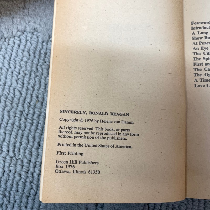 Sincerely Ronald Reagan Paperback Book by Helene Von Damm from Green Hill 1976 gallery