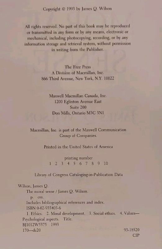 Moral Sense By James Q Wilson 1993 gallery