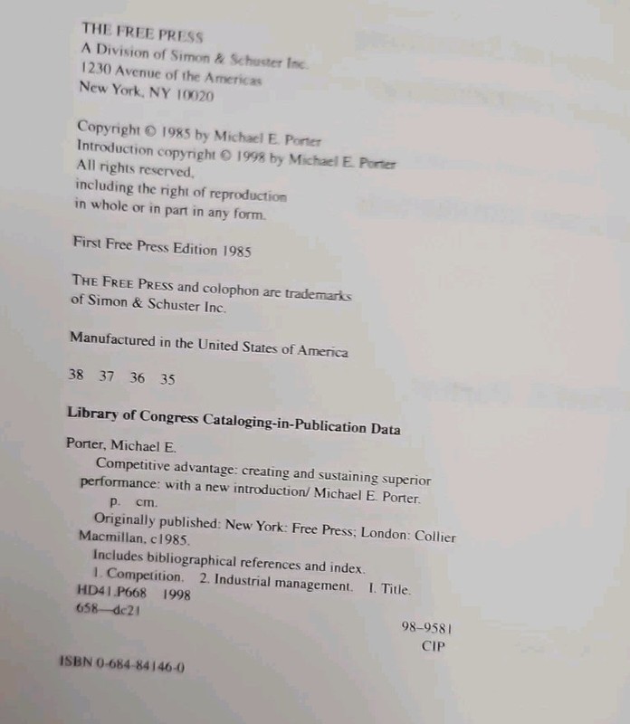 Competitive Advantage by Michael Porter 1985 1st Edition Free Press Book gallery