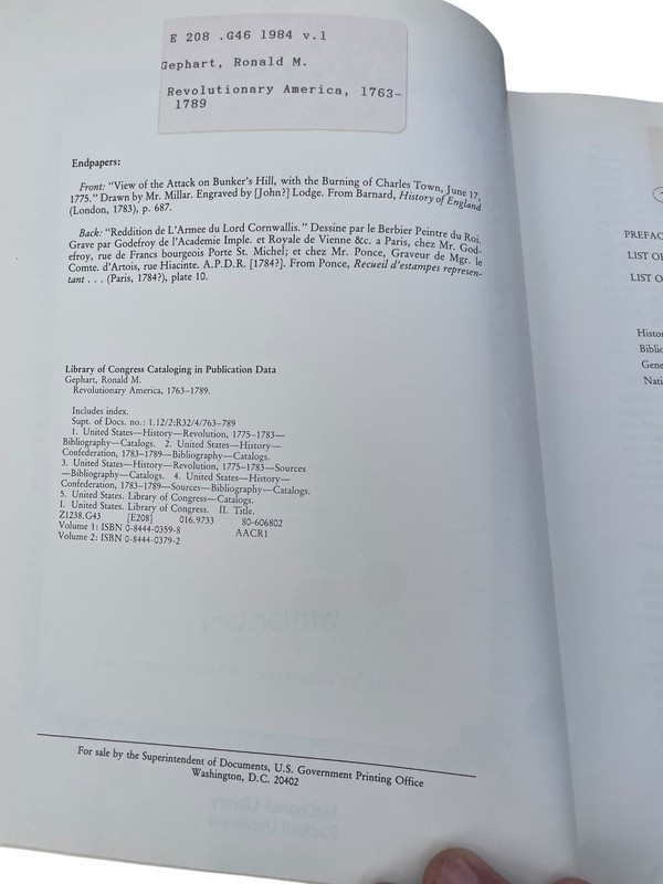 Revolutionary America 1763-1789 Ronald M. Gephart 1984 Bibliography LOC gallery