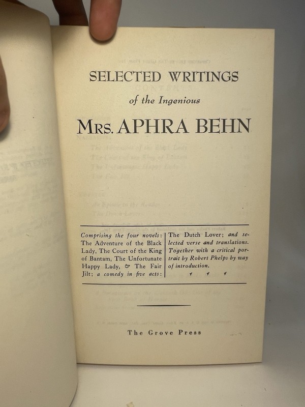 RARE 1st ED Selected Writings Aphra Behn Grove Ed. '50 Feminism Literature gallery