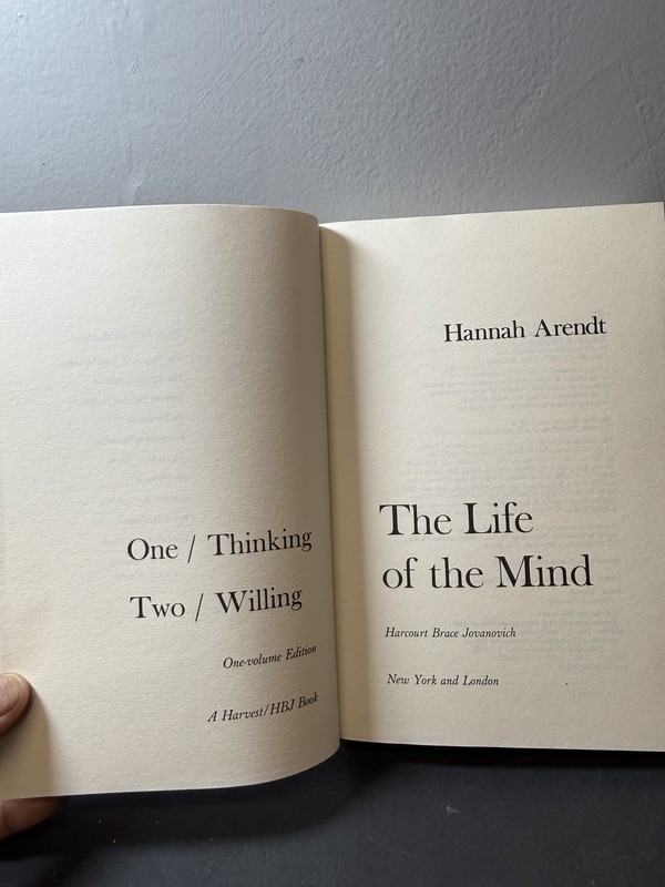 The Life of the Mind by Hannah Arendt One-Volume Edition Philosophy HBJ Book gallery