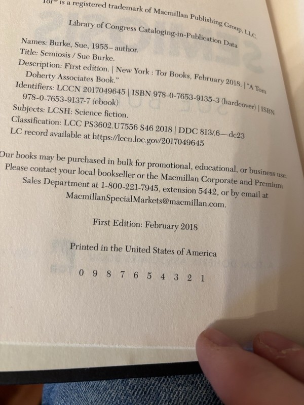 Semiosis. Sue Burke 1st HC Ptg. Tor 2018 Fine Unread gallery