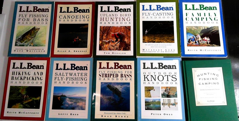 10 L. L. Bean Books, Knots, FlyTying, Bird Hunting, Hiking Camping, Striped Bass