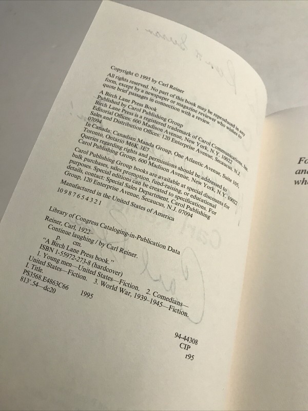 Signed From The Home And Estate Of Carl Reiner “Continue Laughing” HC DJ Book gallery