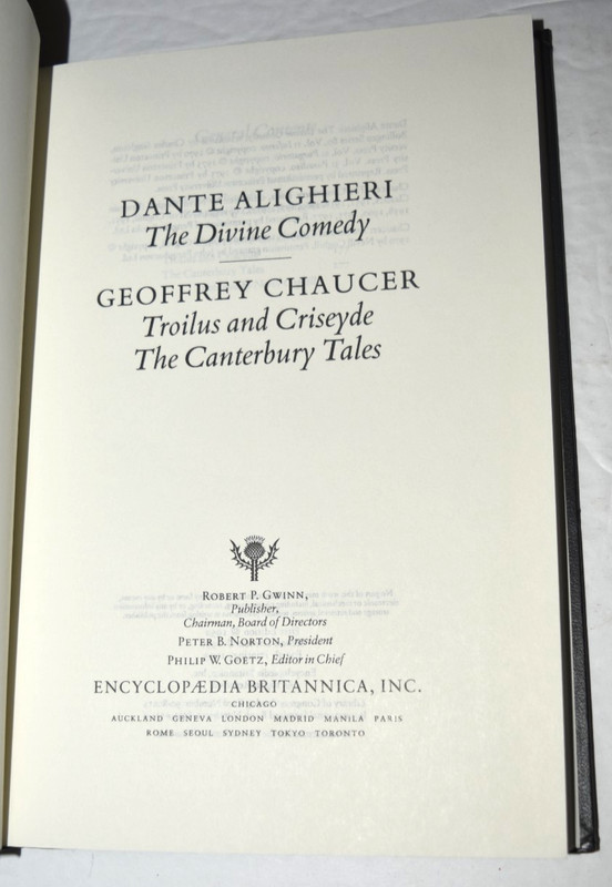 BRITANNICA GREAT BOOKS #19 "Chaucer n Dante," Book, 475 Pages, New (c) 1993 gallery