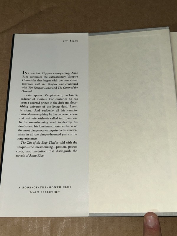 1992 The Tale of The Body Thief by Anne Rice Hardcover First Edition 1st Print gallery