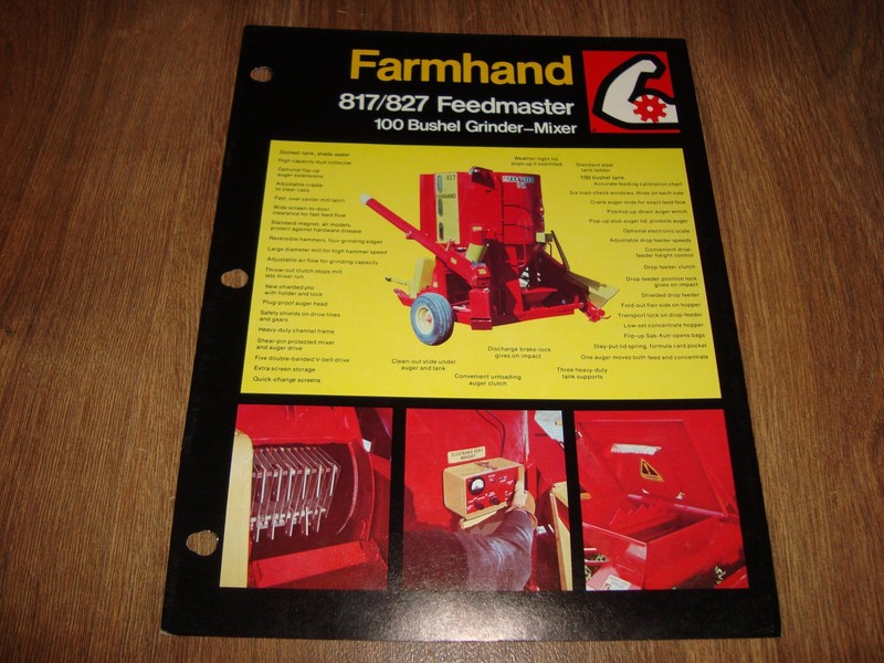Vintage Farmhand 817 827 Feedmaster 100 Bushel GrinderMixer Brochure Single Page