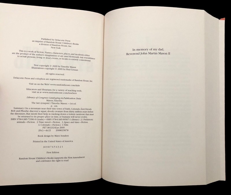 The Last Synapsid Timothy Mason First Edition 2009 Delacorte Press HC gallery