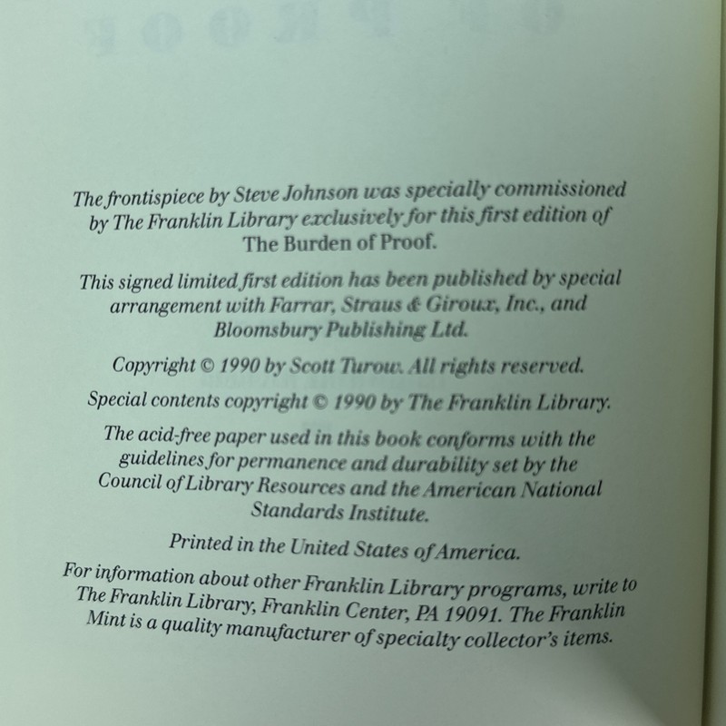 Franklin Library The Burden Of Proof Scott Turow 1990 Signed 1st Edition Leather gallery