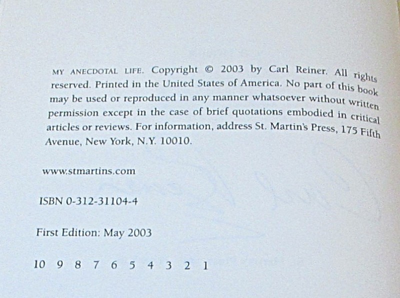 SIGNED My Anecdotal Life: A Memoir By Carl Reiner First Edition with COA gallery