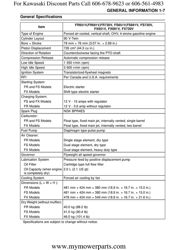 KAWASAKI FX730V FR730V FS730V More V-Twin Engine Service Manual - WIRE BOUND gallery