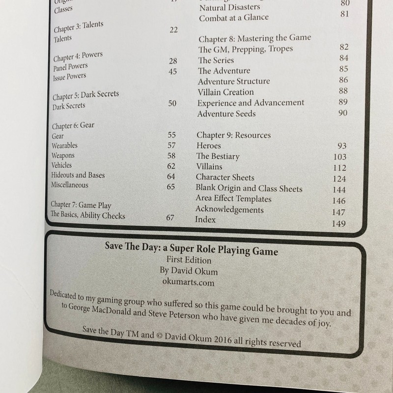 Save The Day Basic Rules RPG Book David Okum Arts Games EX/NM gallery