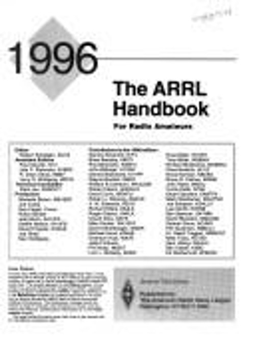 ARRL Handbook for Radio Amateurs, 1996 Staff American Radio Relay