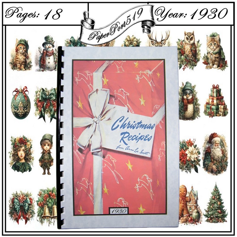 1930 Christmas Recipes Vintage Cook Book 18 Pages