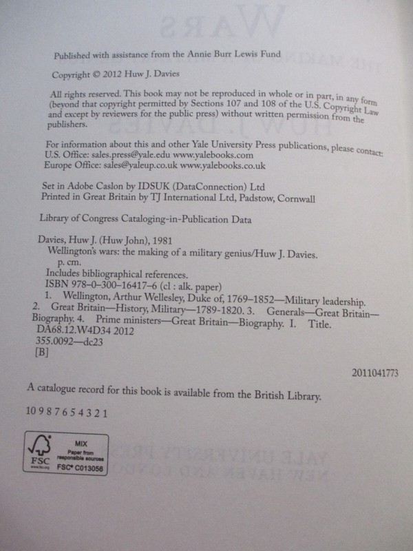Wellington's Wars: The Making of a Military Genius HC DJ by H. J. Davies New gallery