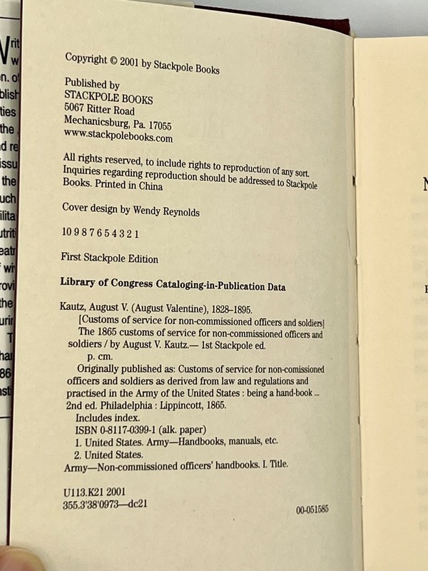1865 Customs of Service for Non-Commissioned Officers and Soldiers 2001 HCDJ gallery
