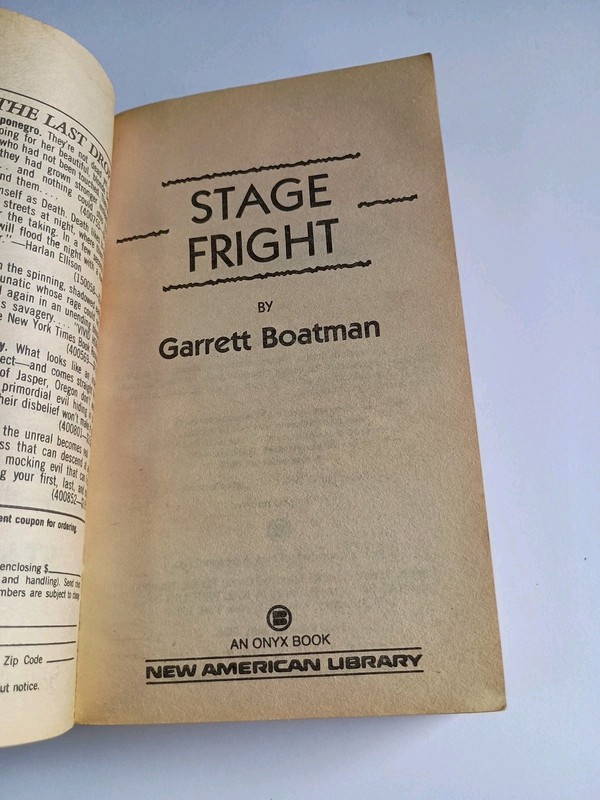Stage Fright by Garrett Boatman 1st Edition New American Library, 1988 gallery