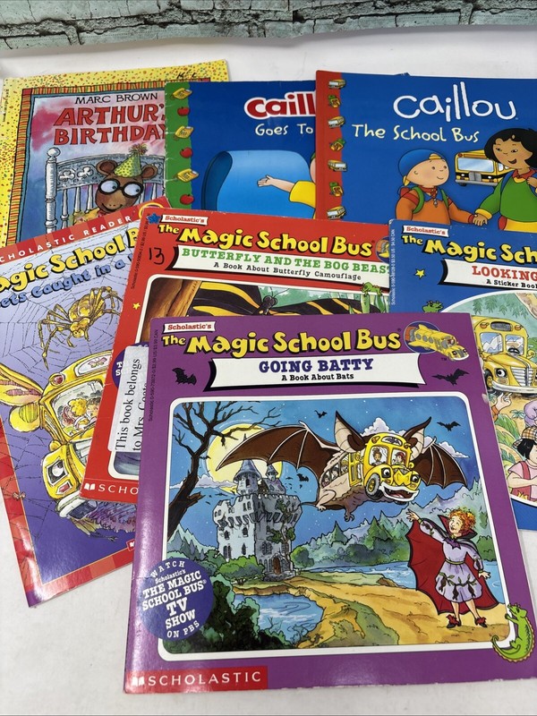 Lot of 7 Vintage PBS Television Vtg Kids Arthur, Caillou, Magic School Bus Books