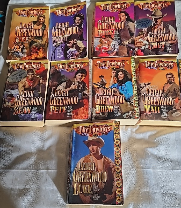 Leigh Greenwood THE COWBOYS Series Paperback Lot of 9 Pete, Buck, Drew.. 1-9 GC