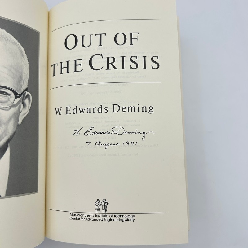 Out of the Crisis W. Edwards Deming 1991 Signed Copy Business Quality MIT gallery