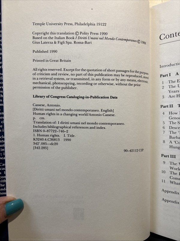 Human Rights in a Changing World By Antonio Cassese HC DJ 1990 EUC gallery