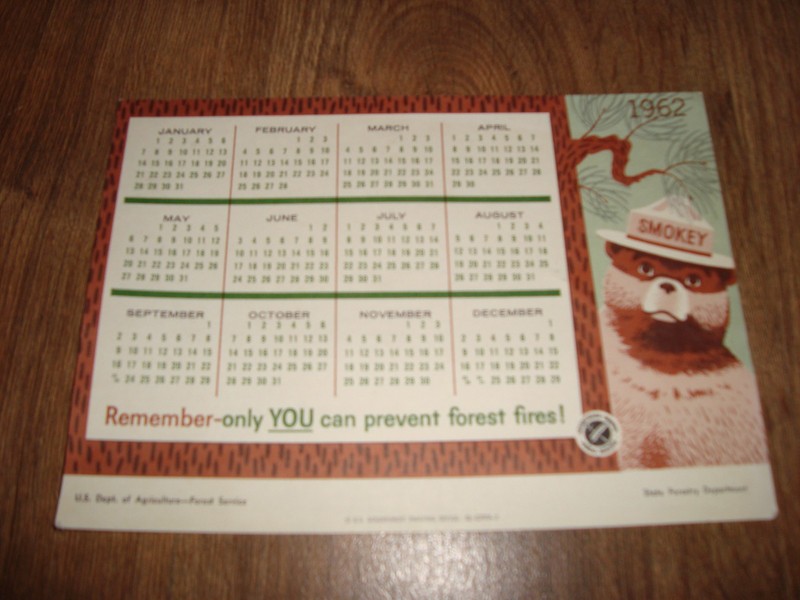 Vintage 1962 Calander State Forestry Department US Dept Agriculture Single Page