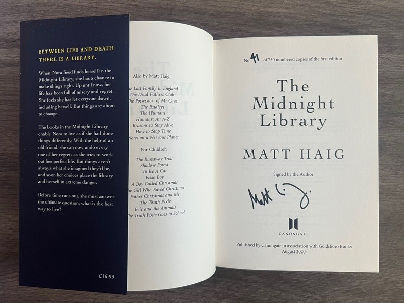 Goldsboro Sealed The Midnight Library Signed Matt Heig Numbered 1st / First Ed # gallery