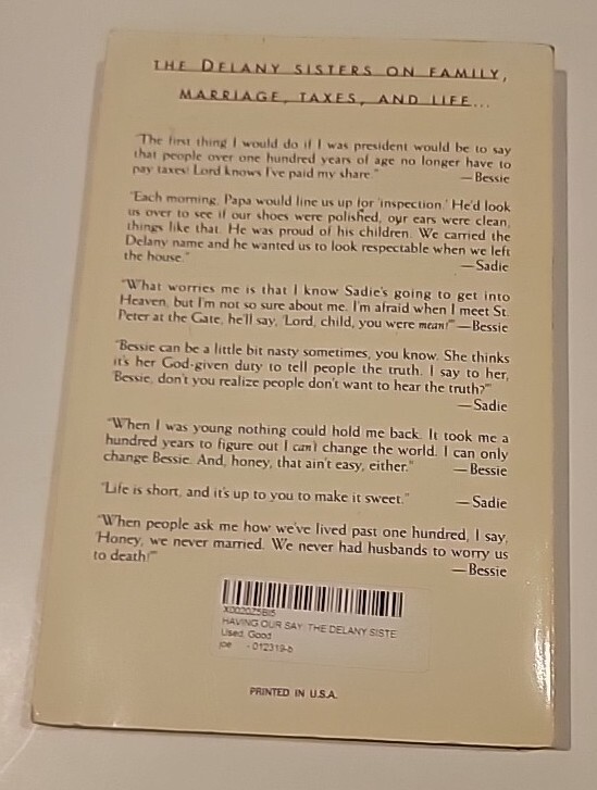 Having Our Say The Delany Sisters First 100 Years by Sarah Delany Paperback Book gallery