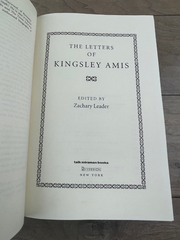 The Letters of Kingsley Amis Zachary Leader 2001 First US Ed Biography Hyperion gallery