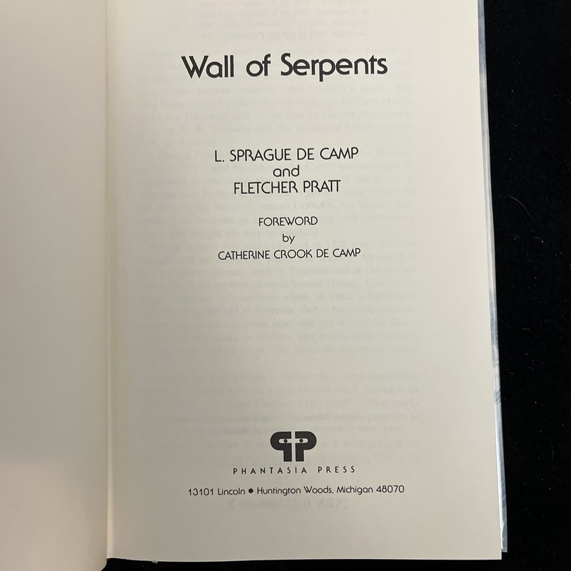 Wall of Serpents (Phantasia Press 1978) L. Sprague de Camp, HC EX Cond.!! gallery