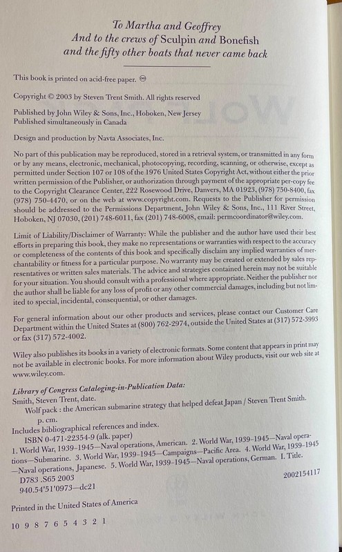 Wolf Pack: American Submarine Strategy WWII - Smith, First Edition NearFine gallery