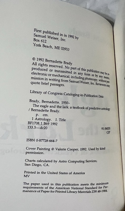 1992 The Eagle And Lark Textbook Of Predictive Astrology Bernadette Brady gallery