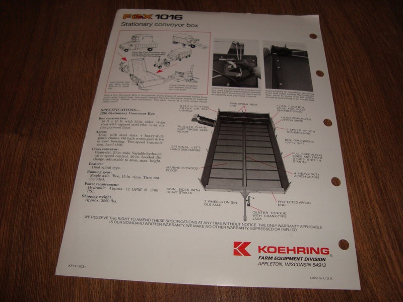 Vintage Koehring Fox 1016 Stationary Conveyor Box Brochure Single Page gallery
