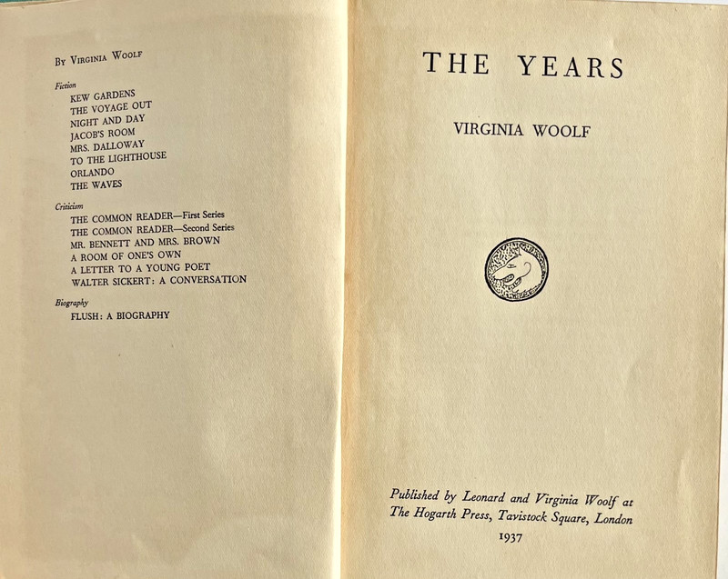Virginia Woolf- The Years 1st EDT 1st Print 1937 Published by Hogarth Press gallery